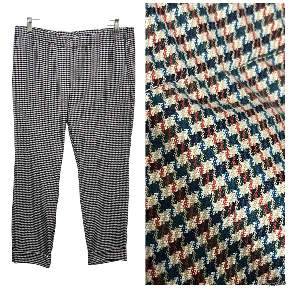 J.Jill Pull On Pants Houndstooth Multicolor Cuffed Ankle Size 14 Petite